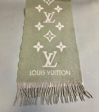 Load image into Gallery viewer, Louis Vuitton LV Reykjavik 100% Cashmere Gray/Pale Pink Logo Scarf Made in Scotland As-Is (17x69&quot;)
