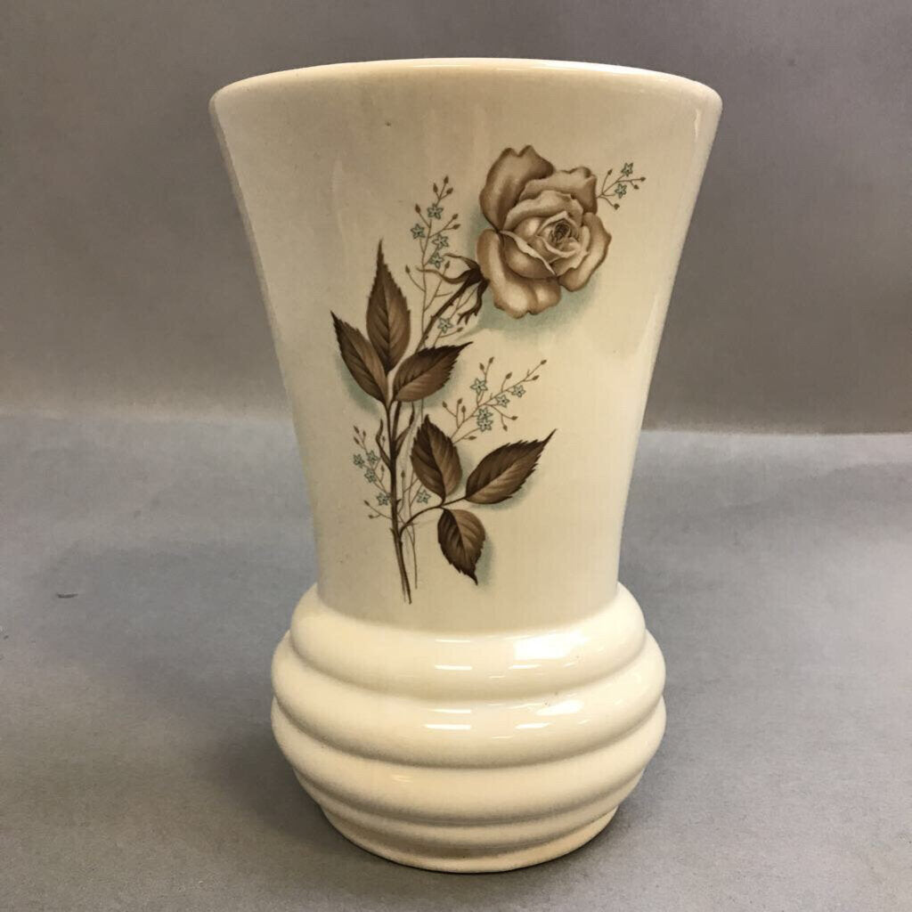 MCM McCoy Cream Ivory with Brown Rose Vase (8.5