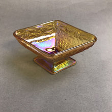 Load image into Gallery viewer, Vintage Indiana Carnival Glass Diamond Shaped Pedestal Dish Bowl - Amber Flowers (3x6x4)
