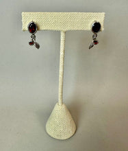 Load image into Gallery viewer, Sterling Garnet Leaf Charm Dangle Earrings (1")
