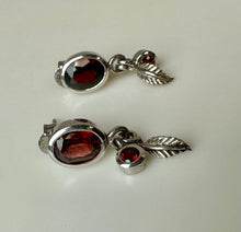 Load image into Gallery viewer, Sterling Garnet Leaf Charm Dangle Earrings (1")

