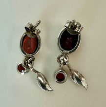 Load image into Gallery viewer, Sterling Garnet Leaf Charm Dangle Earrings (1")
