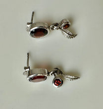 Load image into Gallery viewer, Sterling Garnet Leaf Charm Dangle Earrings (1")
