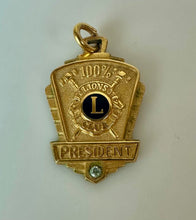 Load image into Gallery viewer, Vintage Gold Filled CZ Accent Lions Club President Charm (1")

