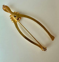 Load image into Gallery viewer, Vintage Lions Club Goldtone Rhinestone Enamel Wishbone Brooch Pin (2.5")
