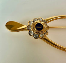 Load image into Gallery viewer, Vintage Lions Club Goldtone Rhinestone Enamel Wishbone Brooch Pin (2.5")
