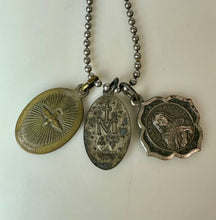 Load image into Gallery viewer, Vintage Sterling Silvertone Brass Catholic Saint Medal Charms on Ball Chain Necklace (24")
