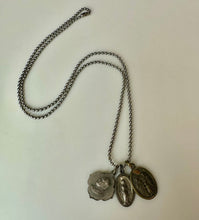 Load image into Gallery viewer, Vintage Sterling Silvertone Brass Catholic Saint Medal Charms on Ball Chain Necklace (24")
