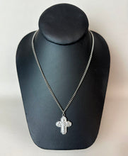 Load image into Gallery viewer, Vintage 1960 Silvertone Sacred Heart Auto League Saint Cross Medal on 24" Chain

