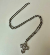 Load image into Gallery viewer, Vintage 1960 Silvertone Sacred Heart Auto League Saint Cross Medal on 24" Chain
