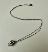 Load image into Gallery viewer, Vintage Anson Sterling Marquis Black Enamel Diamond Pendant on 17" Chain
