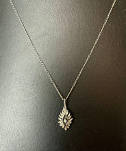 Load image into Gallery viewer, Vintage Anson Sterling Marquis Black Enamel Diamond Pendant on 17" Chain
