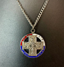 Load image into Gallery viewer, Vintage WWII Sterling Enamel St Christopher Medal Pendant on 24" Chain
