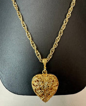 Load image into Gallery viewer, Vintage Goldtone Filligree Heart Pendant on 36" Chain
