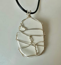 Load image into Gallery viewer, Upcycled Porcelain Beaded Wire Wrapped Pendant on Black Cord Necklace

