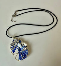 Load image into Gallery viewer, Upcycled Porcelain Beaded Wire Wrapped Pendant on Black Cord Necklace
