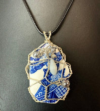 Load image into Gallery viewer, Upcycled Porcelain Beaded Wire Wrapped Pendant on Black Cord Necklace
