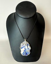 Load image into Gallery viewer, Upcycled Porcelain Beaded Wire Wrapped Pendant on Black Cord Necklace
