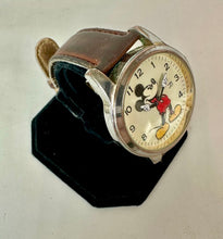 Load image into Gallery viewer, Vintage Mickey Mouse Ticking Hands Leather Band Wristwatch (As-Is, Running)
