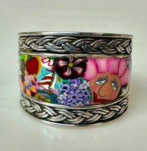 Load image into Gallery viewer, Sterling Millefiori Inlay Cigar Band Ring sz 9
