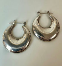Load image into Gallery viewer, Vintage Mexican Sterling Puffed Hoop Earrings Signed (1.5")

