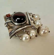 Load image into Gallery viewer, Boma Sterling Garnet Pearl Enhancer Pendant Brooch Pin (1.5")
