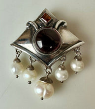 Load image into Gallery viewer, Boma Sterling Garnet Pearl Enhancer Pendant Brooch Pin (1.5")
