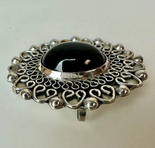 Load image into Gallery viewer, Mexican Sterling Onyx Statement Pendant Brooch Pin Signed (2")
