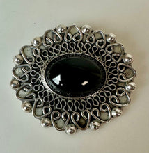 Load image into Gallery viewer, Mexican Sterling Onyx Statement Pendant Brooch Pin Signed (2")
