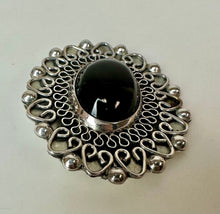 Load image into Gallery viewer, Mexican Sterling Onyx Statement Pendant Brooch Pin Signed (2")
