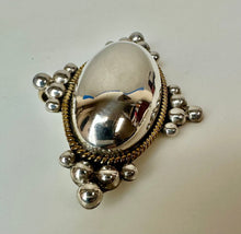 Load image into Gallery viewer, Vintage Mexican Sterling Domed Oval Brass Rope Detail Pendant Brooch Pin Signed (2.5")
