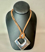 Load image into Gallery viewer, Bat Ami Sterling Modernist Square 2" Pendant on Brown Suede Necklace (18")

