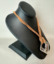 Load image into Gallery viewer, Bat Ami Sterling Modernist Square 2" Pendant on Brown Suede Necklace (18")
