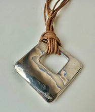 Load image into Gallery viewer, Bat Ami Sterling Modernist Square 2" Pendant on Brown Suede Necklace (18")
