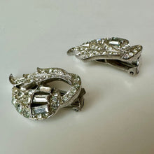 Load image into Gallery viewer, Vintage Sterling Rhinestone Flourish Clip Earrings (1.25")
