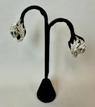 Load image into Gallery viewer, Vintage Sterling Rhinestone Flourish Clip Earrings (1.25")
