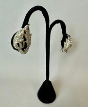 Load image into Gallery viewer, Vintage Sterling Rhinestone Flourish Clip Earrings (1.25")
