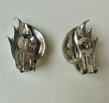 Load image into Gallery viewer, Vintage Sterling Rhinestone Flourish Clip Earrings (1.25")
