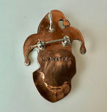 Load image into Gallery viewer, Handmade MA Katke Mixed Media Sterling Pendant Copper Amethyst Jester Brooch Pin (2")
