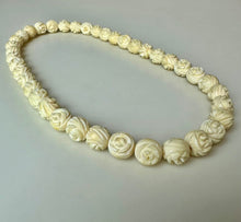 Load image into Gallery viewer, Vintage Carved Bone Rose Bead Necklace (15")
