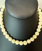 Load image into Gallery viewer, Vintage Carved Bone Rose Bead Necklace (15")
