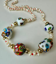 Load image into Gallery viewer, Vintage Millefiori Glass Bead Freshwater Pearl Necklace (28")
