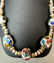 Load image into Gallery viewer, Vintage Millefiori Glass Bead Freshwater Pearl Necklace (28")
