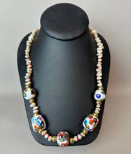 Load image into Gallery viewer, Vintage Millefiori Glass Bead Freshwater Pearl Necklace (28")

