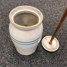 Load image into Gallery viewer, Antique 4 Gal Stoneware Butter Churn Crock w/ Lid &amp; Dasher Farmhouse Decor (16")

