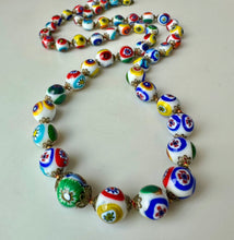 Load image into Gallery viewer, Vintage Millefiori Glass Bead Knotted Necklace (28"))
