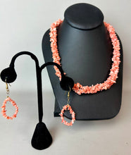 Load image into Gallery viewer, Angel Skin Coral Chip Twisted Multi-Strand 22" Necklace &amp; 2.25" Earrings Set
