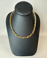 Load image into Gallery viewer, D'Orlan Gold Plated Amethyst Citrine Colored Swarovski Crystal Link 16.5" Necklace &amp; 0.75" Clip Earrings Set
