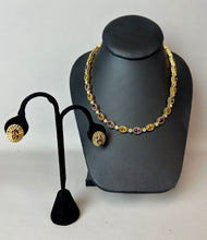 Load image into Gallery viewer, D'Orlan Gold Plated Amethyst Citrine Colored Swarovski Crystal Link 16.5" Necklace &amp; 0.75" Clip Earrings Set
