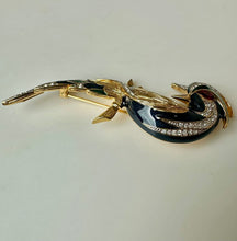 Load image into Gallery viewer, D'Orlan Goldtone Enamel Rhinestone Fantasy Bird Brooch Pin (3.5")
